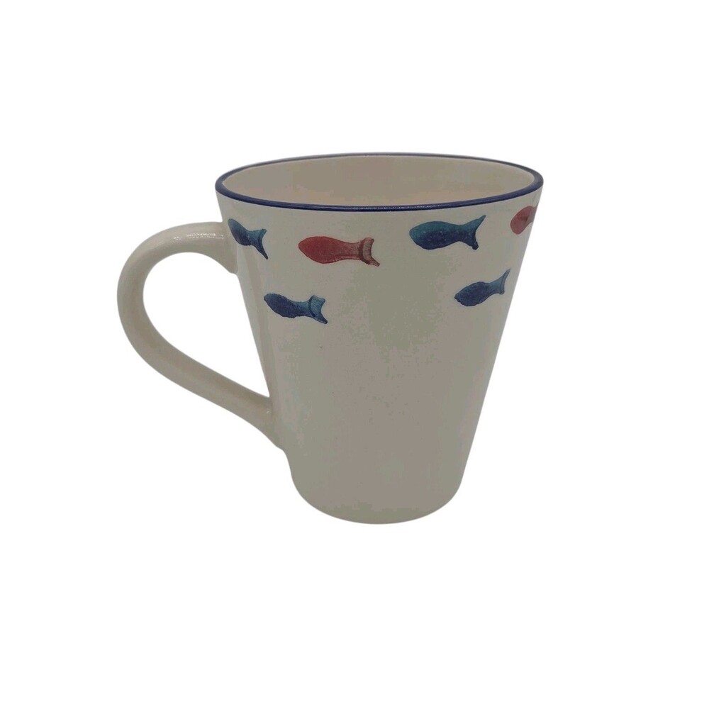Fish Coffee Mug Cup by Papart Seramik Hand Painted in Turkey Coastal Beach 13 oz
